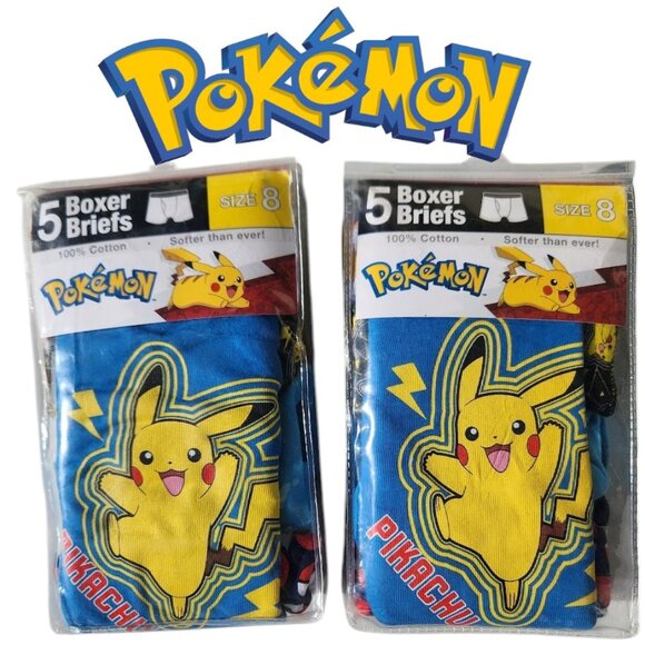 NEW 10 Pokemon size 8 boxer briefs underwear boxers boy's 100% Cotton Bundle NEW - Picture 1 of 12